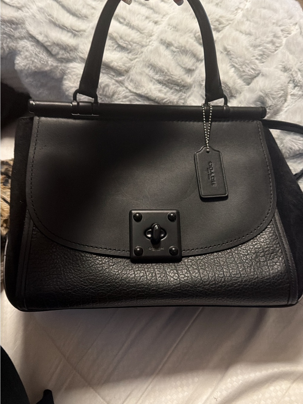 Coach Black Leather Satchel with Turnlock Accent